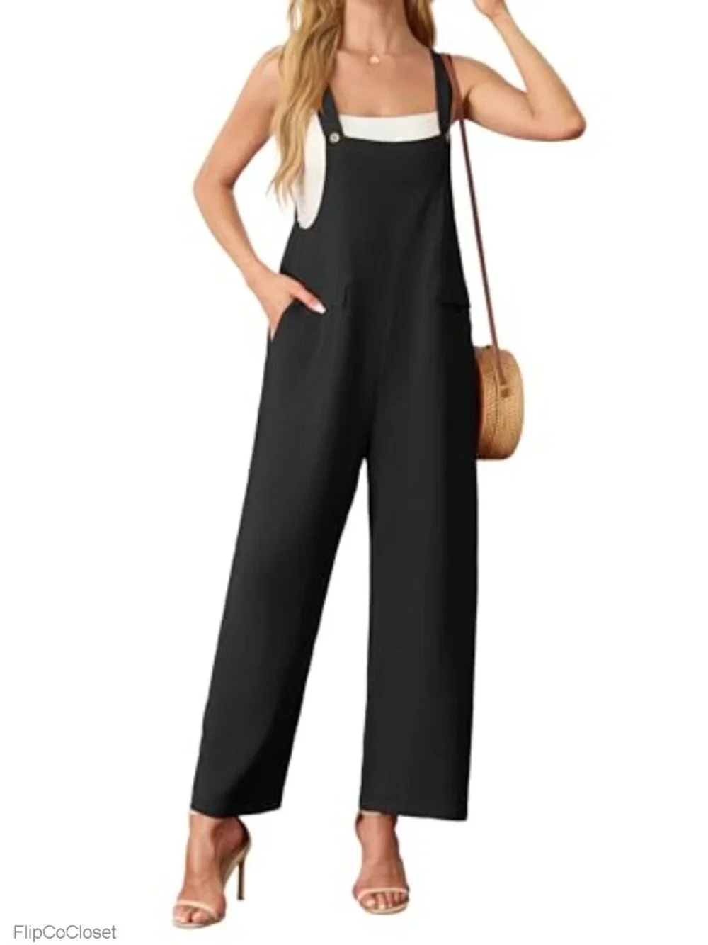 Boho Wide Leg Jumpsuit Sleeveless with Pockets 100% Polyester